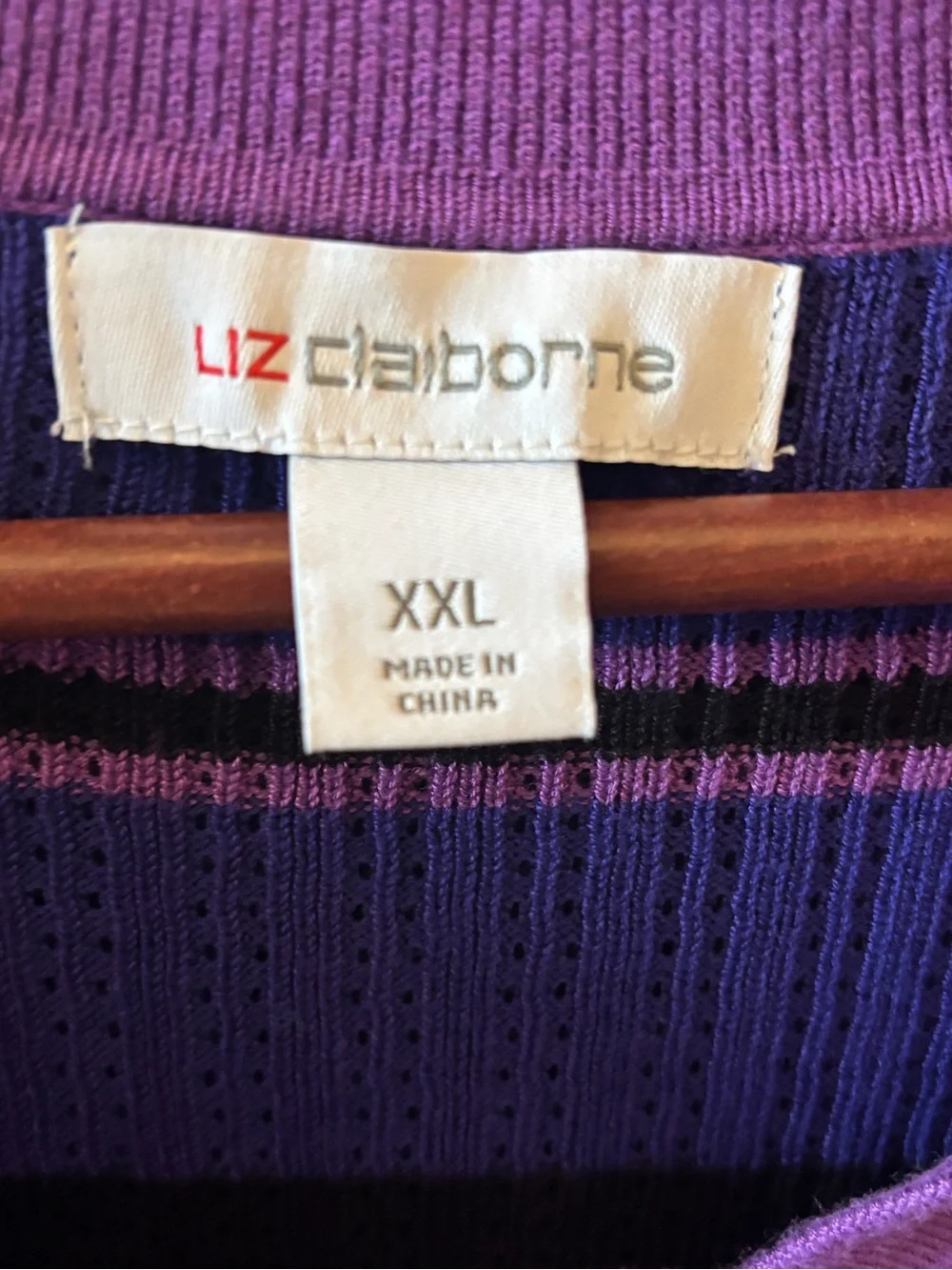 Liz Claiborne Purple Striped Short-Sleeve Polo Top - Picture 2 of 4